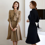 Spring Autumn Women Elegant Office Lady Slim Sweet A-line  Long Sleeve Party Bodycon Dress