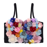 Flower Crop Top Winter Women Tank Top With Built In Bra Spaghetti Strap Gothic Performance Sexy Bustier Camis