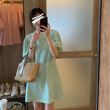 Summer Dress Vintage Puff Sleeve Loose Mini Casual Women'  Casual Vestido Clothes