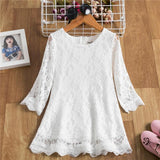 Girls Elegant White Lace Embroidery Kids Wedding Party Princess Costume Dress