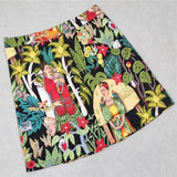 High Waist Mini Skirt Cotton Retro Vintage Green Floral Leaf Printed A Line Bodycon Sheath Womens Casual Summer Pencil Skater