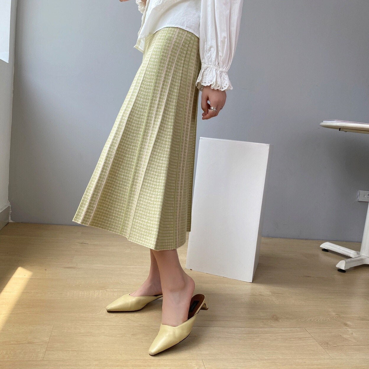 Slim Women High Waist A-Line High Street Casual Stripe Skirt Outwear