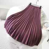 Autumn Winter Women Elegant Pleated Stretch High Waist A-Line Skirt Outwear