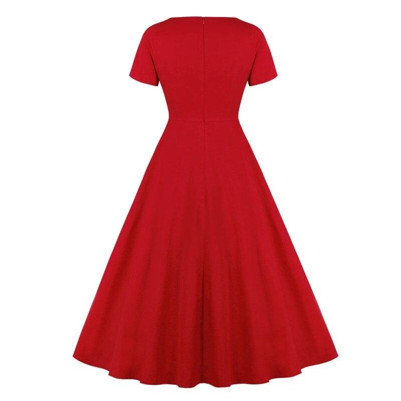 Red Elegant High Waist Short Sleeve 50s Vintage Party Ladies A Line Cotton Retro Dress