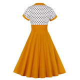 Vintage 50s 60s Retro Summer Short Sleeve Polka Dot Patchwork Robe Pin Up Swing Casual Dresses