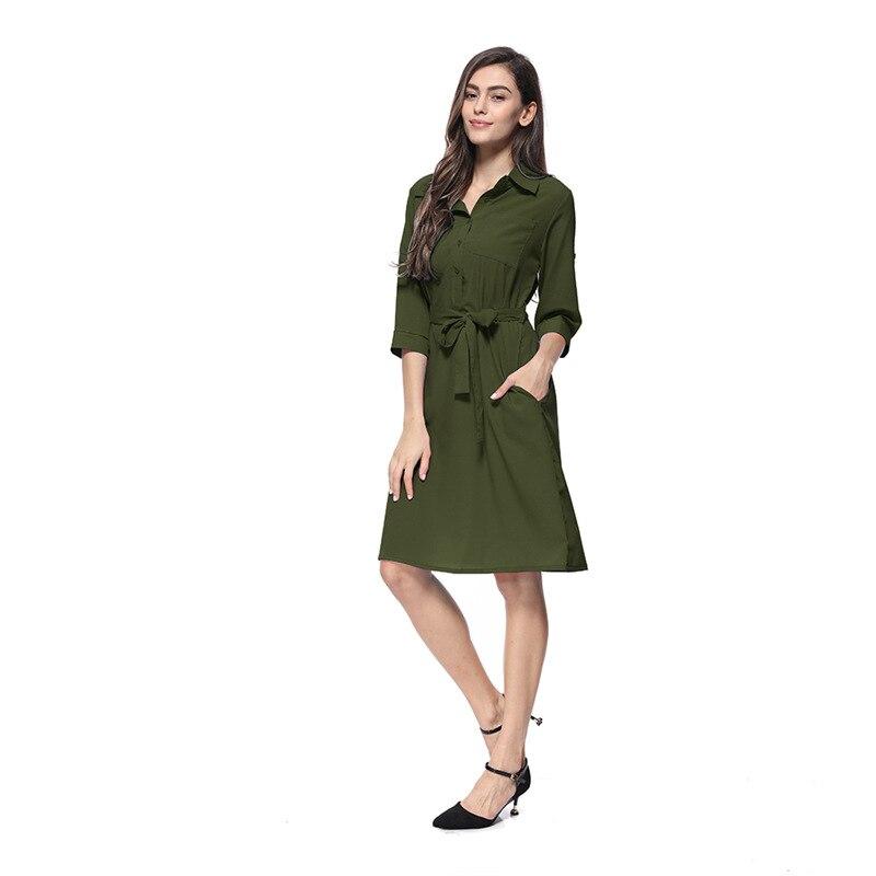Retro Vintage Women Chic Shirt Dress Pleated Mini Vintage 3/4 Long Sleeve 2021 Fashion Button-up 50s Casual Party Dresses Mujer