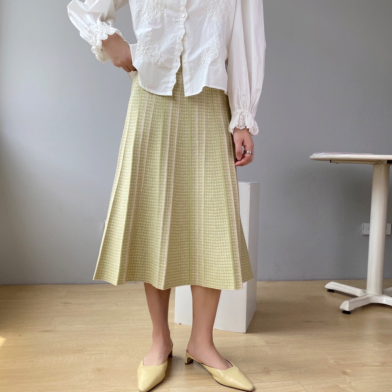 Slim Women High Waist A-Line High Street Casual Stripe Skirt Outwear