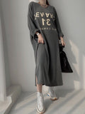 Women Hoodie Letter Printed Long Sweatshirt Dress Casual Fashion Warm Full Sleeve Korean Female Hollow Out Vestidos