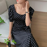 Summer V-Neck Dot Printing Midi Dress For Women Fashion Female Bohemian Beach Vacation Dresses