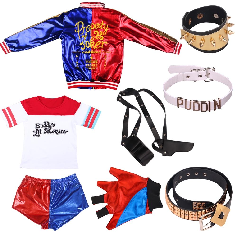 New Harley Quinn Cosplay Costumes Adult Women Men Purim Coats Femme Jacket Chamarras De Batman Para Mujer Suit with Wig Gloves