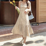 Summer Korean Floral Print Strap Dress Women Elegant Sweet Party Midi Dress Female French Kawaii Casual Beach Dress 2021 New