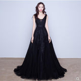 Sexy V-neck Evening Dress Robe De Soiree Tulle With Applique Party Dress Lace Beading Floor-length Prom Dress Bride Banquet Eleg