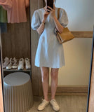 Summer Dress Vintage Puff Sleeve Loose Mini Casual Women'  Casual Vestido Clothes