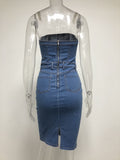 Strapless Summer Denim Backless Sexy Street Wear Classic Casual Ladies Outfit Blue Tube Dress