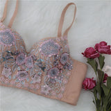 Women Camis Corset In Bra Sexy Beaded Embroidery Cropped Crop Top With Low Cup Push Up Bustier