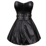 Women's Ladies Summer Sleeveless Black Faux Leather Dresses Zipper Back Mini Dress Sexy Corset Dress Party Club Vestido