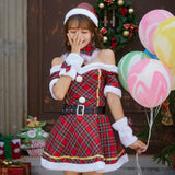 Lattice Christmas Costume 5Pcs Suit For Adults Women Santa Claus Cosplay Uniform New Year Party Holiday Christmas Fancy Dress