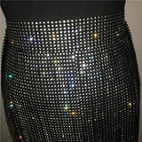 44cm Shiny Rhinestones Tassel Patchwork Women Sexy Diamonds Night Club Festival Skirt