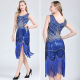 1920s Great Gatsby Flapper Dress V Neck Sleeveless Embellished Sequin Beaded Fringe Dress Vestidos