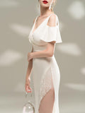 Sexy Beads Short Prom Dress Off Shoulder White Party Dress