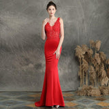 Navy Blue V-neck Appliques Beaded Long Evening Dress See through Elegant Evening Party Dress