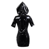 S-XXXL Gothic Punk Sexy Shiny Wet Look Faux Leather Dress With Zipper Hooded Bodycon Latex PVC Dress Clubwear Pole Dance Costume