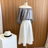 Summer Casual Loose Shirts Women Half Sleeve Slash Neck Blouse Pullover Satin Tops Outwear