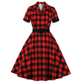 Red Plaid Short Sleeve Cotton Robe Pin Up Swing Checked Print Vintage 50s 60s Dresses