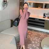 Winter Women Knitted Sweater Long Sleeve Basic Solid Slim Midi Bodycon Dress