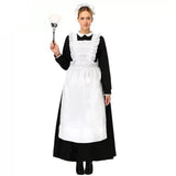 Adult Women Halloween French Maid Long Sleeve White Apron Dress Suit Ladies Fancy Black Cosplay Outfit For Girls Large Size