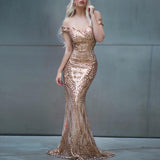 Off-the-Shoulder Evening Dress Long Sequins Sexy Formal Dresses Mermaid Robe Maxi Evening Party Gown Dress