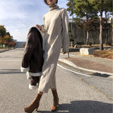 Casual Autumn Winter Women Turtleneck Full Sleeve Thick Maxi Knitted Pullovers Dress Female Basic Loose Sweater Dress