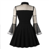 1950s Plus Size Black Goth Mesh See Through Flared Sleeve Hollow Out Casual Party Gothic Dress