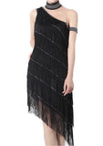 1920s Gatsby Flapper Sexy One Shoulder Tiered Fringe Dress Irregular Tassel Hem Latin Dance Dress Party Dancewear