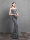 Spaghetti Strap Sleeveless Party Dress Shinning Color Sequins Prom Dress Mermaid Slim Floor Length