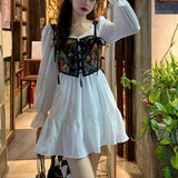 2021 Autumn Vintage Y2K Dress Women Patchwork Retro Midi Dress Female Casual High Street Two Piece Party Outing Korean Dress