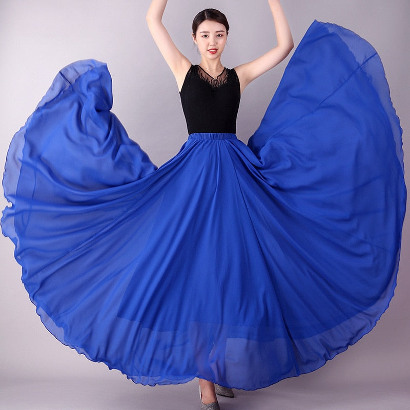 Chiffon Long Women Elegant Casual High Waist Boho Beach Maxi Solid Dance Skirt Streetwear