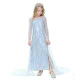 Deluxe Girls Elsa Costume Snow Queen Princess Dress Halloween Costume For Kids Cosplay