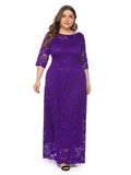 Plus Size 6xl O-neck Lace Evening Dress Hollowed out Prom Gown Have Pockets Formal Dress