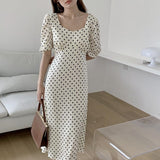 Summer V-Neck Dot Printing Midi Dress For Women Fashion Female Bohemian Beach Vacation Dresses