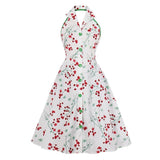 Floral Print Vintage Clothes Halter Summer Single-Breasted A-Line Backless Party Swing Dress