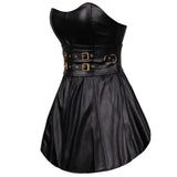 Women's Ladies Summer Sleeveless Black Faux Leather Dresses Zipper Back Mini Dress Sexy Corset Dress Party Club Vestido