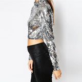 Spring Sequined T Shirt Short Tops Sexy Slim Nightclub DS Costumes Jazz Dance Wear Bling Shiny Clothes