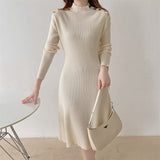 Winter Women Half High Neck Sweater Dress Long Sleeve A-Line Female Knitted Dress Vestidos