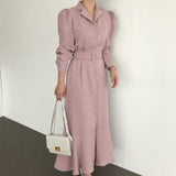 Women Spring Autumn Fashion Shirt Dress Ladies Elegant Mermaid Dresses With Belt Clothes