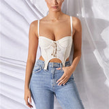 Padded Sexy Corset Low Cut Ruched Mesh Camisole Bustier Sleeveless Vest Tank Tops Tees