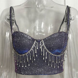 New Trend Crystal Tassel Bralette Push Up Matalic Sparkle Glitter Crop Tops