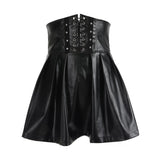 Black Faux Leather Goth Pleated Woman Gothic Punk Emo Egirl Lolita Dark Aesthetic Fairy Grunge Alt Mini Skirts