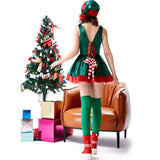 Miss Claus Costume Adult Xmas Uniform New Year Green Christmas Mini Dress Hat with Women's Santa Claus Costumes Fancy Dress