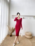 Dresses For Women Sexy Ribbed Knitted Bodycon Dress Women Winter Long Sleeve Midi Sweater Dress Clothes